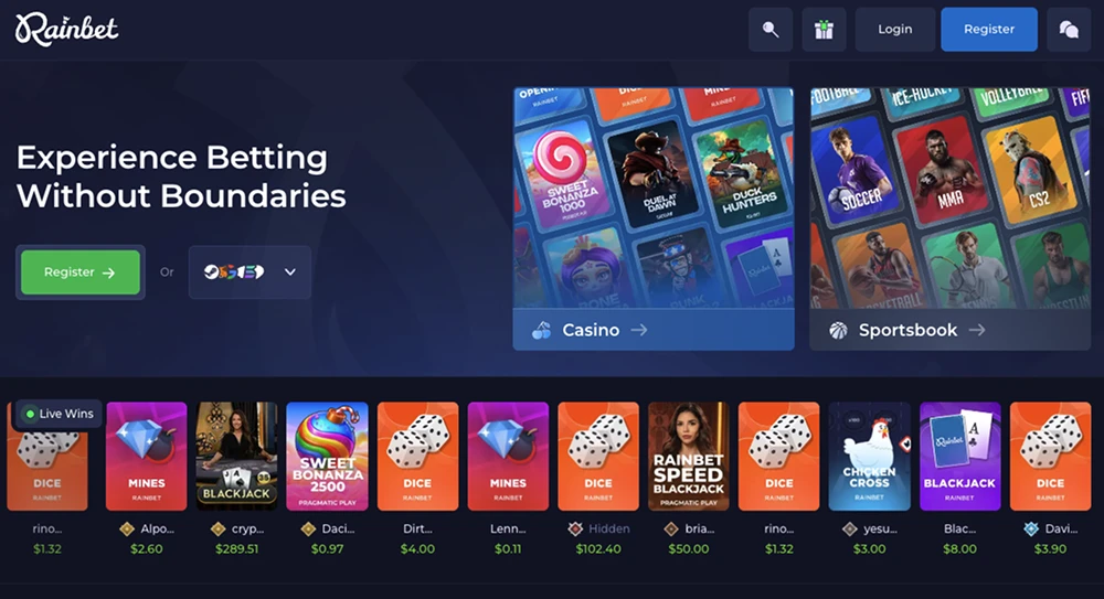 Rainbet Casino Australia website preview